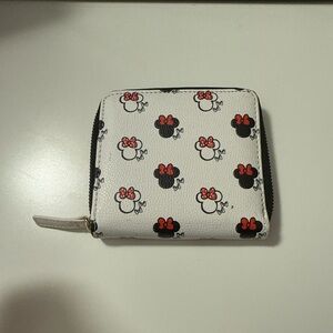 White Minnie Mouse Print Zip Wallet - Red & Black Bow Accents
